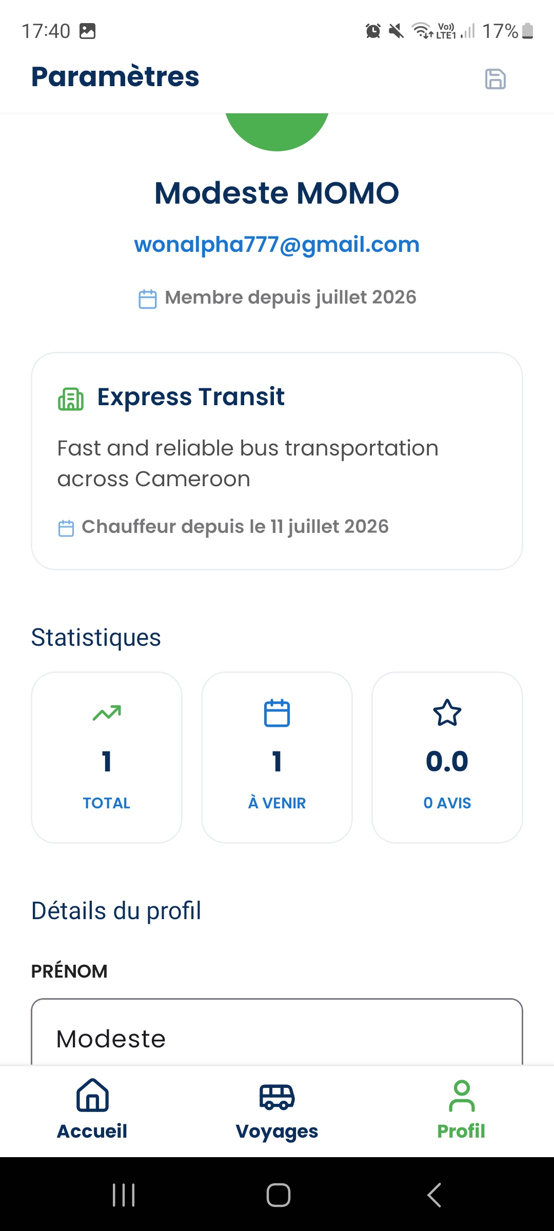 App ViaGo Driver — Profil