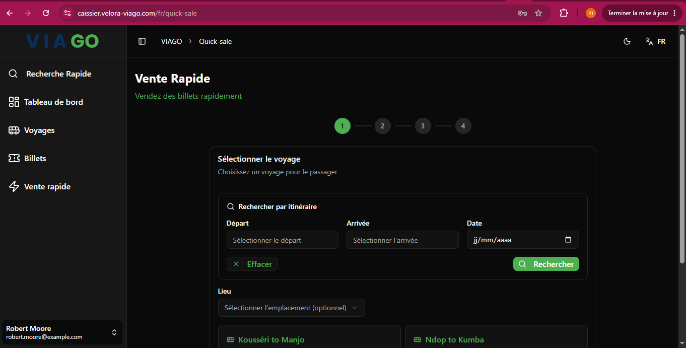 Interface caissier ViaGo — Vente rapide