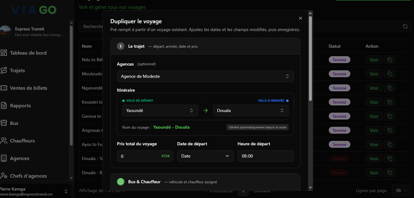 Duplication voyage ViaGo